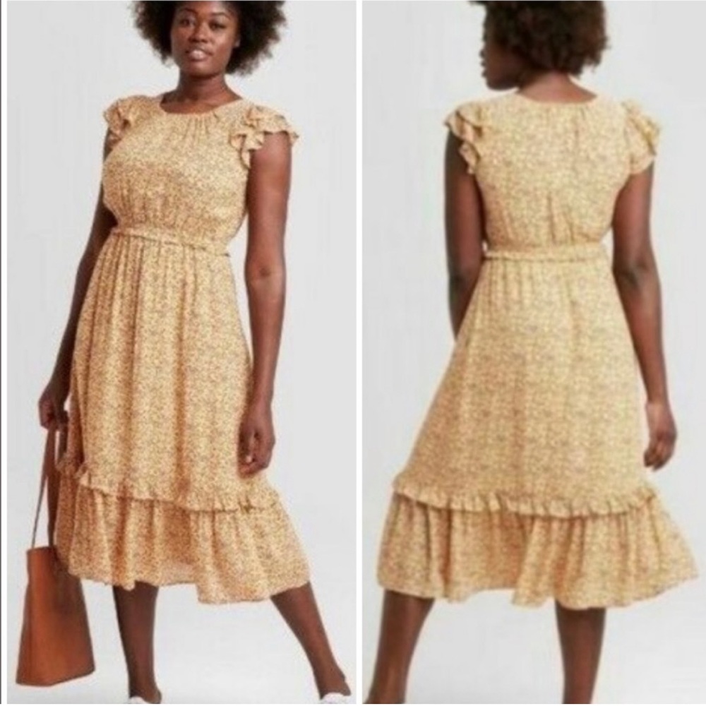 Universal Thread Rust Floral Smocked Midi Dress